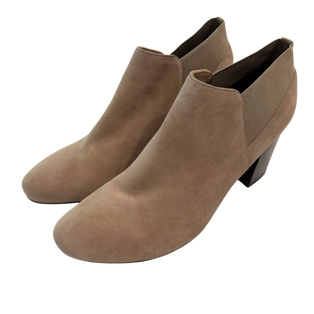 Vaneli Jody Ankle Booties Women 9 Tan Suede Block Heel Minimalist Earthy Neutral